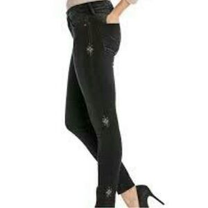 Hudson Nico Midrise Super Skinny Black Ankle Jeans 26x25 Starburst On‎ The Sides